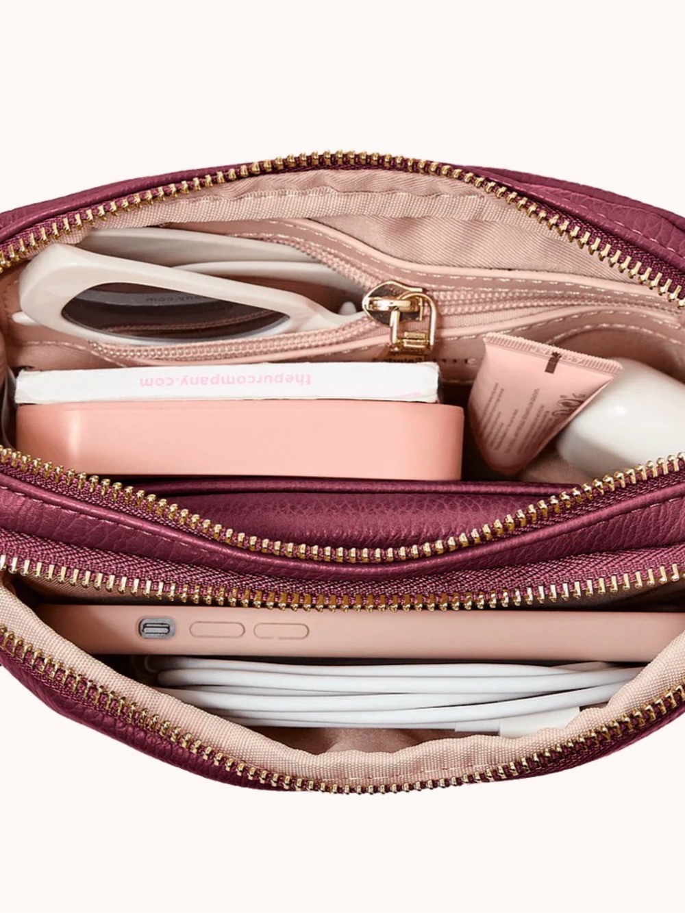 Poppy & Peonies Berry Vegan Leather Crossbody Belt Bag - Picture 2 of 3